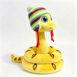 Peluche de serpiente amarilla adorable personalizado, serpiente de invierno con gorro de punto, lindo peluche de serpiente de dibujos animados, peluche de serpiente con gorro de rayas coloridas - Product Image 3
