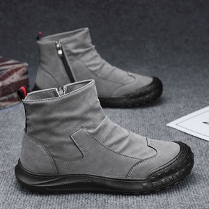 Retro High Top Men's Leather <b>Boots</b> Autumn and Winter Dirt-Resistant Short <b>Boots</b> with Zip Closure Workwear Shoes - Product Image 4