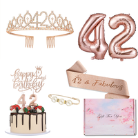 Nicro nouveau Design or Rose thème fête décoration ensembles couronne ceinture gâteau Topper avec boîte d'emballage joyeux anniversaire feuille ballon