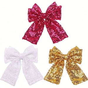 Barrette à cheveux pour enfants, mignonne, avec nœud brodé de perles et paillettes, grande pince latérale en queue de cygne pour frange, avec embout en tissu pour petite fille, style européen-américain LX - Product Image 1