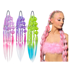 Shinein 24 pollici Pre stirato all'uncinetto intrecciato bolla coda di cavallo facile <span class=keywords><strong>trecce</strong></span> Rave sirena capelli colorati extension per le ragazze - Product Image 1