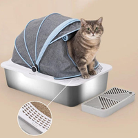 Litière pour chat entièrement fermée en acier inoxydable, anti-éclaboussures, structure pliable en toile, facile à nettoyer, toilettes pour animaux de compagnie