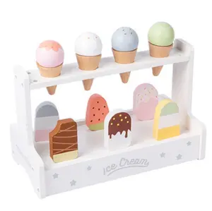 Set di combinazioni di giocattoli per gelato in legno per bambini stick per ghiaccioli cono per gelato blocchi di costruzione giocattoli per bambini