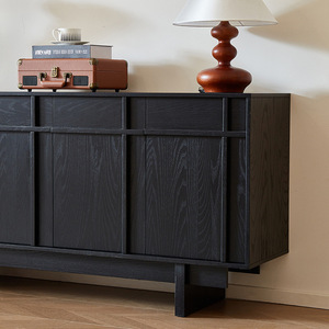 Solid Wood <b>Sideboard</b> <b>Storage</b> Cabinet Caramel Minimalist Black Vintage Style Living Room Entryway Furniture - Product Image 5