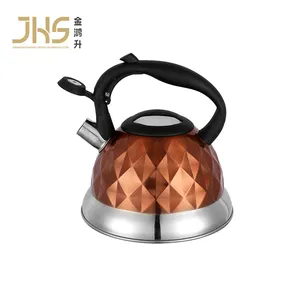 JHS prix usine cuivre en forme de diamant poignée en nylon noir sifflet bouilloire avec fond plat en acier inoxydable
