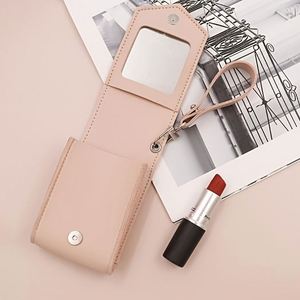 Korean Portable Magnetic Closure PU Leather <b>Lipstick</b> Organizer Bag Wristlet Keychain Compact Lip Gloss Pouch Mirror Chains - Product Image 3