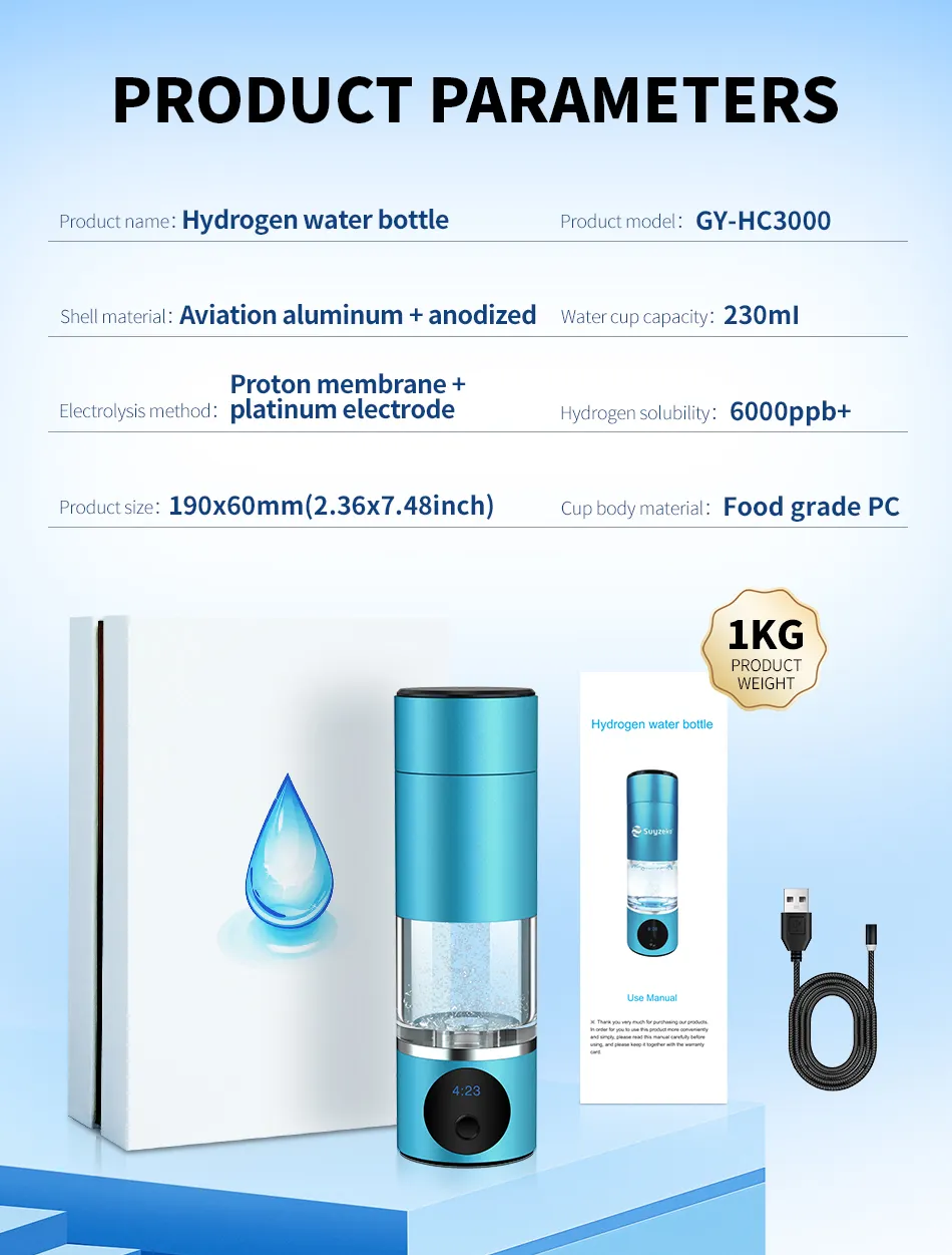 Suyzeko Copo de água inteligente eletrolítico de alta concentração 230ml SPE PEM tecnologia OEM ODM rico em hidrogênio