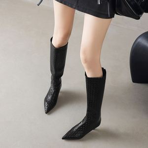 <span class=keywords><strong>Botas</strong></span> Largas Sexys con Punta en Pico para <span class=keywords><strong>Mujer</strong></span>, Moda Otoño Invierno 2025, Tejidas, para Fiesta, Vestido, Tacones Medios Finos, <span class=keywords><strong>Botas</strong></span> Altas hasta la Rodilla, Tallas Grandes 47 - Product Image 2