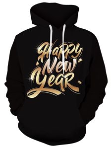 Felpa con Cappuccio da Uomo con Stampa Digitale 3D '<span class=keywords><strong>Happy</strong></span> New Year', Casual, Oversize, Pesante, Prodotta da Produttore Specializzato - Product Image 3