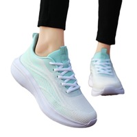 Sepatu lari olahraga wanita ukuran besar D1N, bagian atas berbahan mesh breathable, model baru, sol empuk, sol tebal, sepatu lari elastis