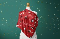 Écharpe carrée personnalisée rouge à imprimé chat de Noël, bandana en satin, logo personnalisé, cadeau de Noël