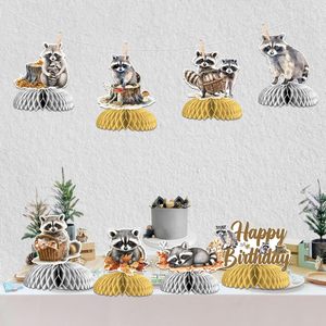 8 pièces de centres de table en nid d'abeille sur le thème du raton laveur, décorations de table pour <span class=keywords><strong>anniversaire</strong></span> et baby shower - Product Image 6
