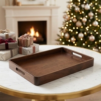 Plateaux de service décoratifs en bois d'acacia avec poignées pour le déjeuner, le dîner, les apéritifs, la terrasse, le pouf ou la table basse