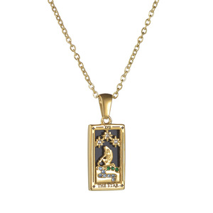 Collar de Joyería de Moda de Acero Inoxidable con Colgante Rectangular de Carta del Tarot Místico, Esmalte, Estrella, Sol, Luna, Símbolos, Chapado en Oro Rosa - Product Image 6