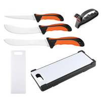 Ensemble de couteaux de chasse et de pêche en plein air, en acier inoxydable, avec planche à découper, manche en TPR, boîte et aiguiseur de couteaux, ensemble de couteaux de chasse portables
