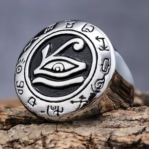 Bijoux égyptiens anciens Rock Roll en acier inoxydable 316L Wedjat Eye of Horus God of Egypt Ring for Men