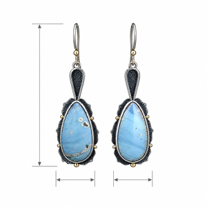 Orecchini Pendenti Vintage in Stile Goccia di Vetro Turchese Blu per Donne - Product Image 5