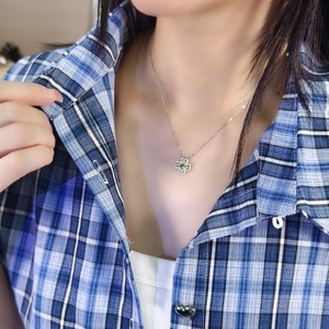 Collar de Trébol de Cuatro Hojas con Piedra Natural de Corte Redondo de 4mm, Plata de Ley 925, Cristal de Topacio, Regalos de Joyería para Mujer - Product Image 3