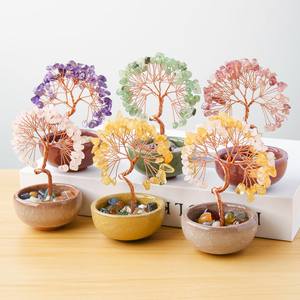 Оптовая продажа, натуральный хрустальный аметист, карфтс, дерево удачи, агат, цитрин, денежное дерево, гравийные деревья ручной работы для украшения - Product Image 1