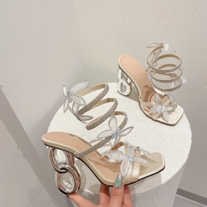 Nuevas Sandalias con Pedrería en Forma de Serpiente para Mujer, Tacón Grueso, Punta Abierta, Estilo Romántico, Tacones Altos - Product Image 5