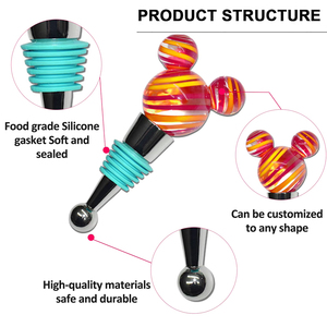 Factory Custom Dis.ney <b>Wine</b> Champagne <b>Bottle</b> <b>Stopper</b> Sealer <b>Wine</b> Accessories Crystal Cute Mickey Head Metal Red <b>Wine</b> <b>Stopper</b> - Product Image 2