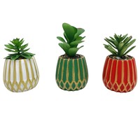 Vente en gros Petit pot de fleur en ciment Pots de ciment peints à la main avec fleur en plastique