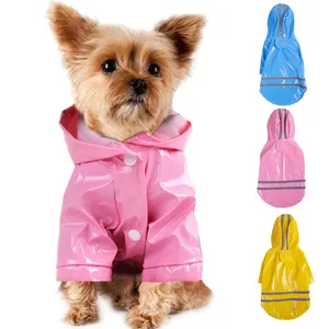Mantel Hujan Musim Panas Luar Ruangan Anak Anjing Peliharaan S-XL Jaket Tahan Air Hoodie PU Jas Hujan untuk Anjing Kucing Pakaian Pakaian Grosir