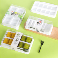 Gâteau de haricot mungo transparent rectangulaire de 1 mm d'épaisseur, six pièces dans une boîte en plastique PET avec une fourchette, marque YASHENG