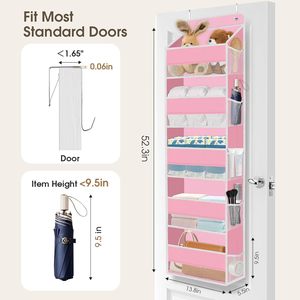 5 Tier Over The Door Organizer Pink Hanging <b>Storage</b> With Clear Window For Kids Rooms Nursery Bedroom Bathroom Closet - Product Image 2