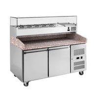 Table de préparation de pizza professionnelle en acier inoxydable et dessus en marbre/réfrigérateur présentoir à pizza/comptoir à pizza réfrigéré