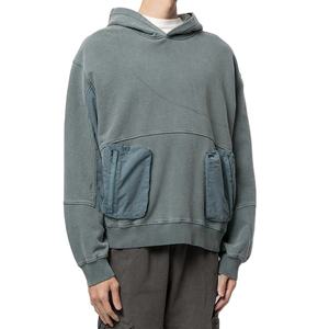 Sweat à capuche vintage bleu OEM, style streetwear, tissage inversé, délavé à l'acide, surdimensionné, poches cargo, personnalisé, hiver, uni - Product Image 2