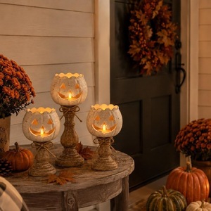 Envío Directo desde Shopify, Estatua de Calabaza Apilada con Forma de Jack O'Lantern, Portavelas LED sin Llama, Decoración de Resina para Halloween - Product Image 3