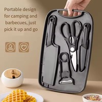 Ensemble de couteaux de cuisine 5 pièces pour pique-nique, camping en plein air, planche à découper antidérapante en PP, ensemble de couteaux portables en acier inoxydable