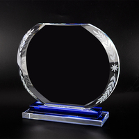 Trophée en cristal écologique gravé au laser, plaque de verre bleue personnalisée, base double couche, thème football, récompenses sportives