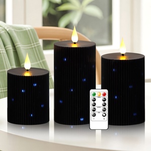 3 bougies noires à motifs verticaux pour Halloween - Bougies <span class=keywords><strong>LED</strong></span> sans flamme scintillantes - Avec télécommande à 11 touches et minuterie - Product Image 2