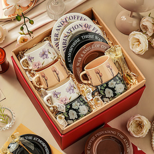 Wholesale Ceramic Cup and Saucer <b>Set</b> Floral <b>Coffee</b> Mug Couple Gift <b>Set</b> - Product Image 3