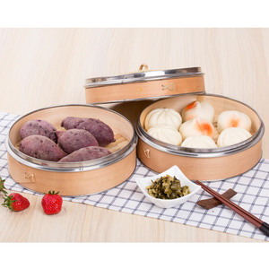 JUSEN Vaporera China Artesanal de Madera con Anillo de Acero Inoxidable, Capacidad de 5-6L, Apta para Gas e Inducción, Vaporera de Bambú para Dim Sum - Product Image 5