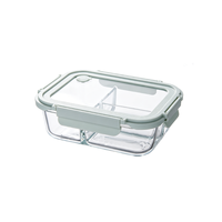 Boîte à lunch en verre borosilicate vert clair à 3 compartiments avec couvercle en verre, boîte de rangement alimentaire étanche pour le bureau et l'école