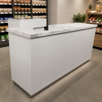 Comptoir de caisse personnalisé en pierre artificielle laquée blanche durable, directement de l'usine, pour la réception d'entreprise