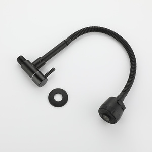 Black Single Handle Wall Mounted Rotary Faucet Flexible Hose Kitchen Sink Dishwasher Use Minimalist Style Ceramic Valve Core - Product Image 1