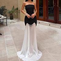2026 Ensemble d'été transfrontalier avec haut bustier perlé et jupe longue en maille, Robe de soirée élégante coupe sirène sans bretelles