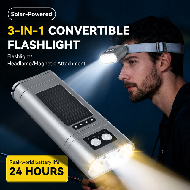 Solar 4-in-1 Detachable Headlamp Flashlight, Portable Power Bank for Camping Emergency Outdoor Use