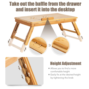 Dorm Room Adjustable Portable Foldable <b>Bamboo</b> Laptop <b>Table</b> Tray Stand with Drawer and Pen Holder - Product Image 2