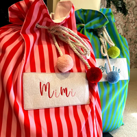 Sac cadeau en satin réutilisable de sublimation de sac de père noël de noël de luxe sac en toile de noël à rayures avec pompon