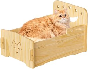 Cama de Madera para Gatos - Cama Interior para Mascotas, para Gatos, Perros, Conejos, Gatitos y Animales Pequeños, Antimicrobiana y Transpirable, Fácil de Montar - Product Image 1