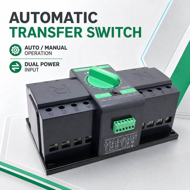 125A 2P Automatic Transfer Switch 220V Dual Power Transfer Switch HSQ3-125A/2P for Household and Industrial Power Backup