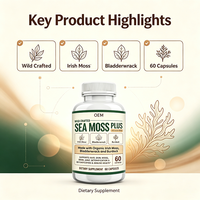 Complément Alimentaire OEM Wildcrafted Sea Moss Plus avec Mousse d'Irlande, Fucus vésiculeux, Bardane et Poivre Noir, 60 Capsules