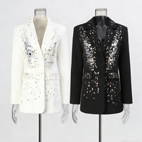 Costume de soirée d'automne pour femmes, design à sequins Couture La Main, velours anti-rides, col cranté, pantalon à manches longues, deux pièces