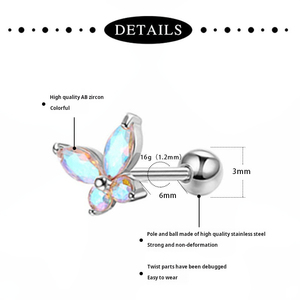 Stainless Steel Zircon Stud <b>Earrings</b> with Butterfly, Moon, and Heart Designs |Barbell <b>Piercing</b> Jewelry for Ear, Cartilage - Product Image 2