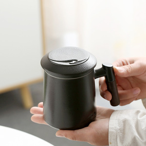 Ceramic <b>Mug</b> <b>Tea</b> <b>Infuser</b> With Lid And Filter Large Capacity Office Home Gift Set Black Sky Blue - Product Image 4